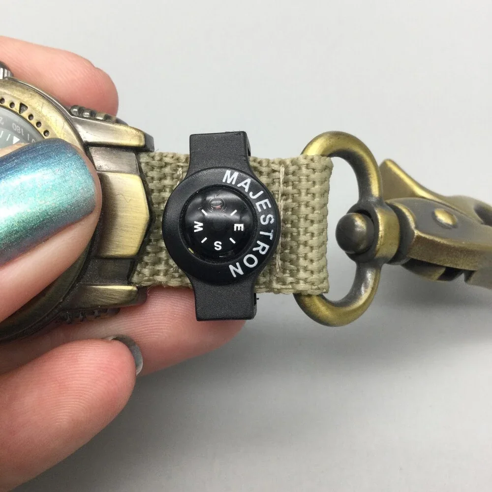 Majestron Key Ring Watch Mens 37mm Green Dial Brass Tone Compass New Battery